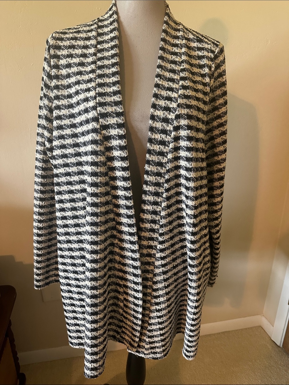 Espresso 2X Black and cream striped Knit Cardigan